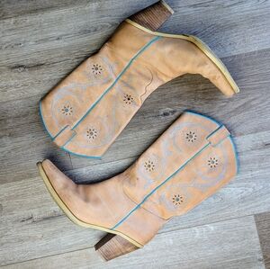 Franco Sarto Tulsa Womens Size 9.5  Brown Teal Floral  Cowboy Boots